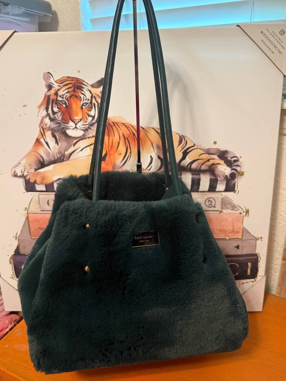 Kate Spade Everything Faux Fur Medium Tote Pine Grove Like New